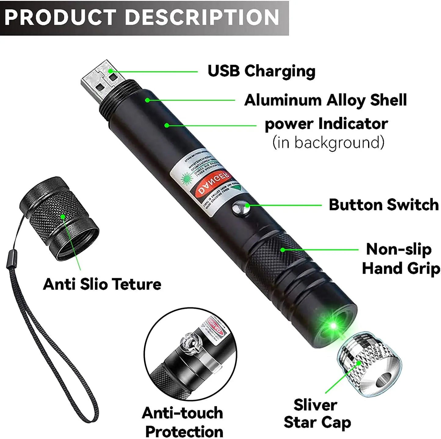 Green Laser Pointer- 710 High Powerful 5mw Combination USB Built-in batteries Continuous Line Laser For Outdoor Camping Hiking