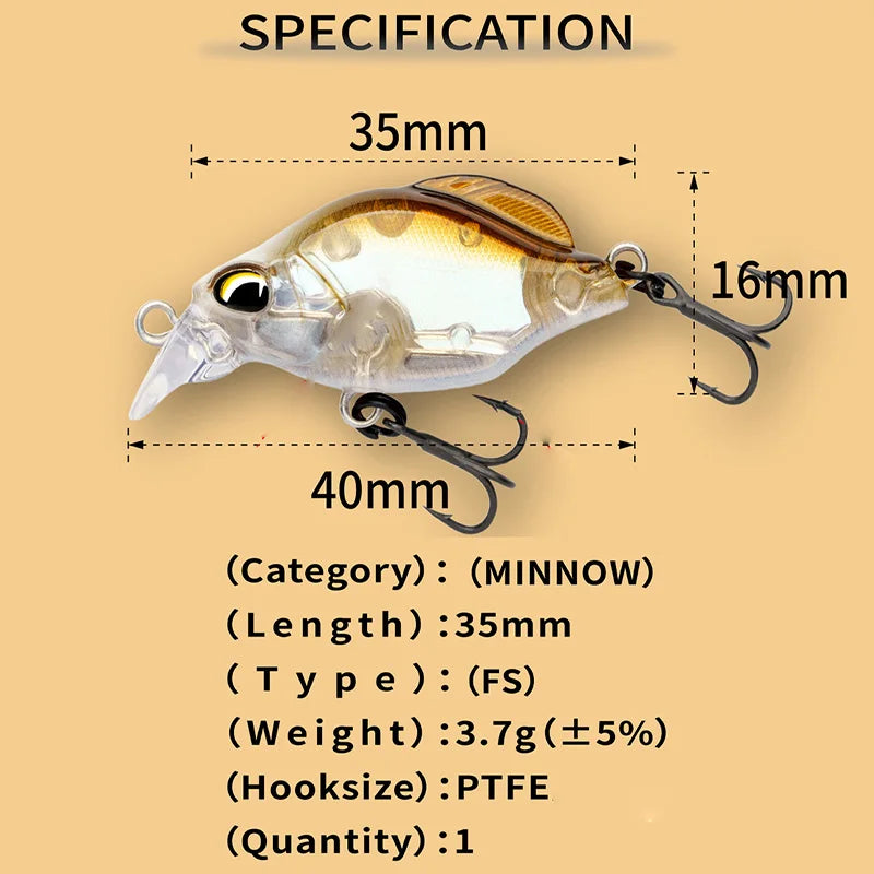 Ravencraft P-Rhodeus Swing & Sinking MINNOW 35mm 3.7g Freshwater PTFE Hook 1pc/pack Advanced Stream Fishing Gear