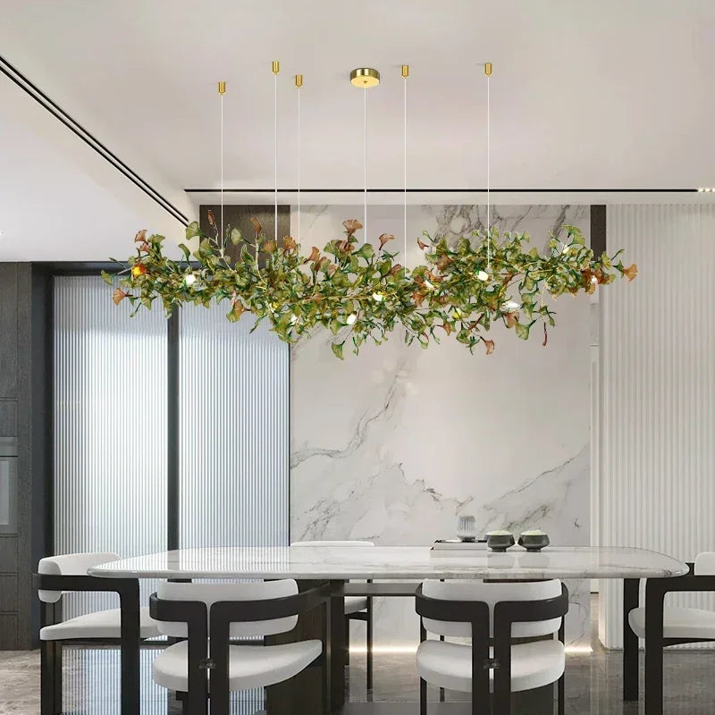 Modern Minimalist Ginkgo Leaf Glass LED Chandelier Living Room Dining Room Hanging Indoor Home Decoration Lighting Fixtures