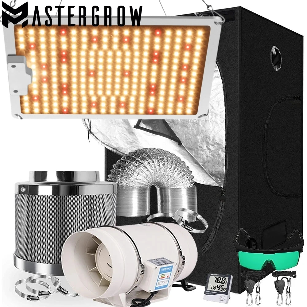 Grow Tent Growbox Hydroponics Growing System Led Grow Plant Lights Full Kits High PPFD 4Inch Duct Fans Activated Carbon Filter