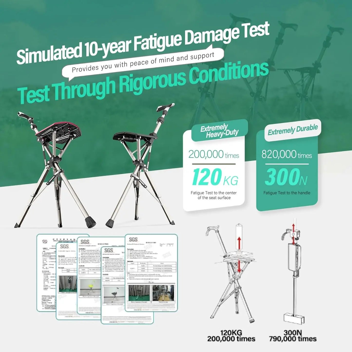 Portable Trekking Hiking Pole with Foldable Seat, Lightweight Aluminum Walking Stick for Easy Carry and Storage
