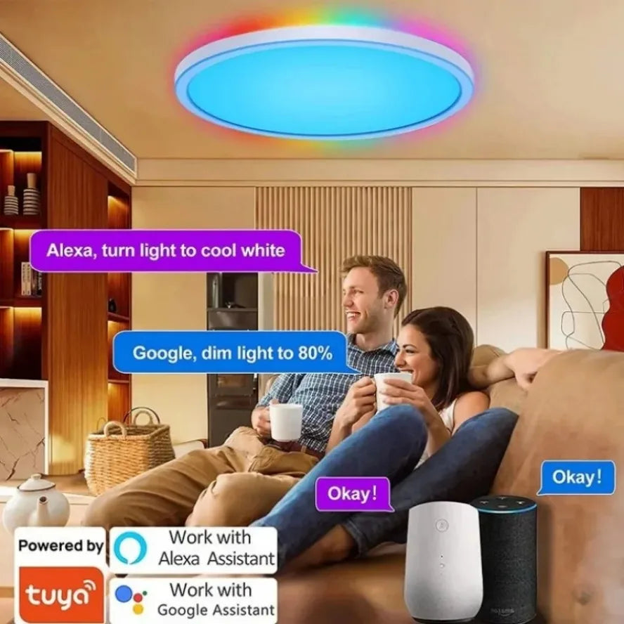 Smart LED Ceiling Lamp Tuya WiFi Dimmable Circular Home Lamp Alexa Voice Control Application Google Living Room Bedroom Lighting
