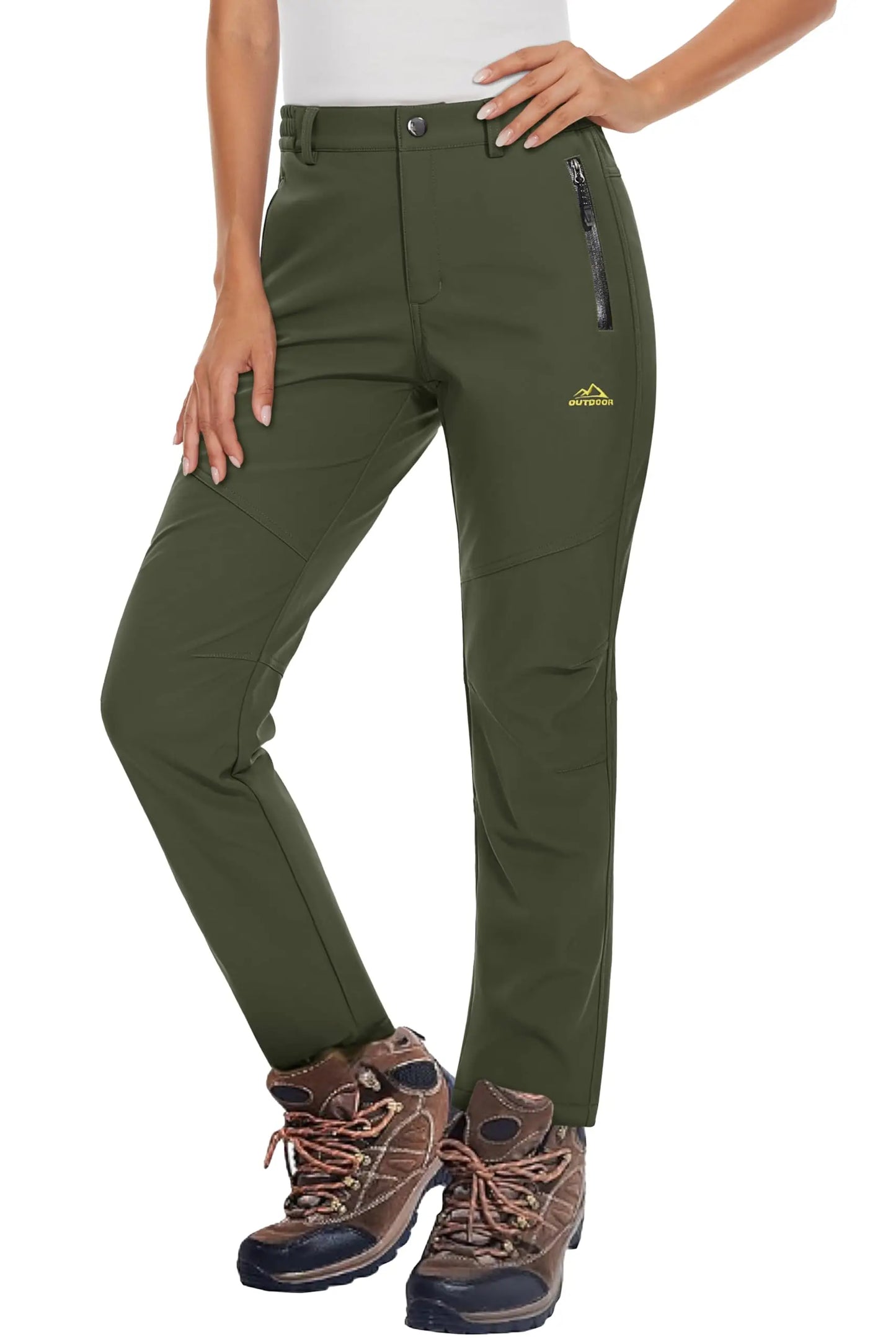 KEFITEVD Women's Winter Fleece Soft Shell Hiking Pants Warm Thermal Waterproof Windproof Trousers Outdoor Ski Camping Fishing