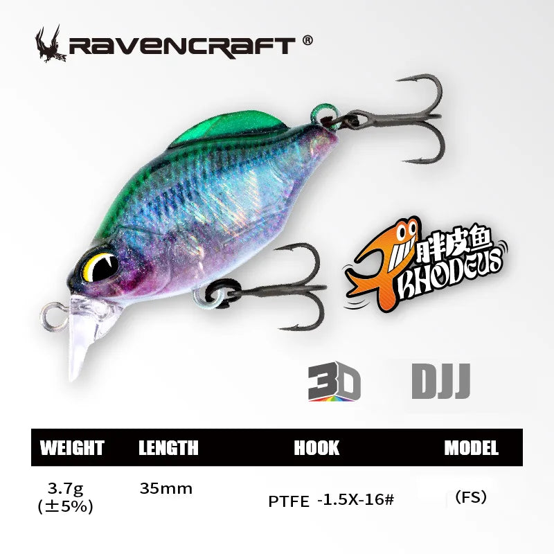 Ravencraft P-Rhodeus Swing & Sinking MINNOW 35mm 3.7g Freshwater PTFE Hook 1pc/pack Advanced Stream Fishing Gear