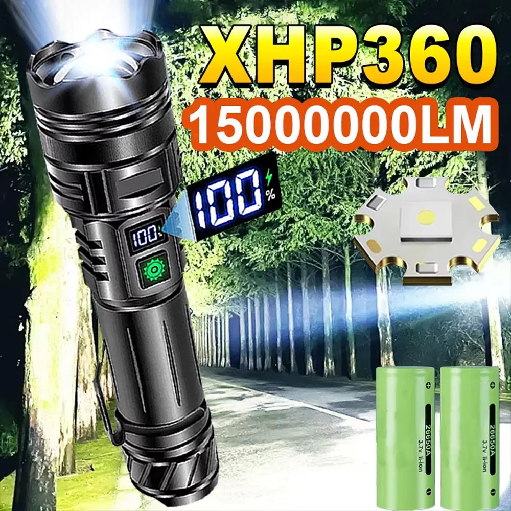 Most Powerful LED Flashlight Rechargeable Zoomable Camping Torch High Power Long Range Tactical Lantern Outdoor Emergency Lamp