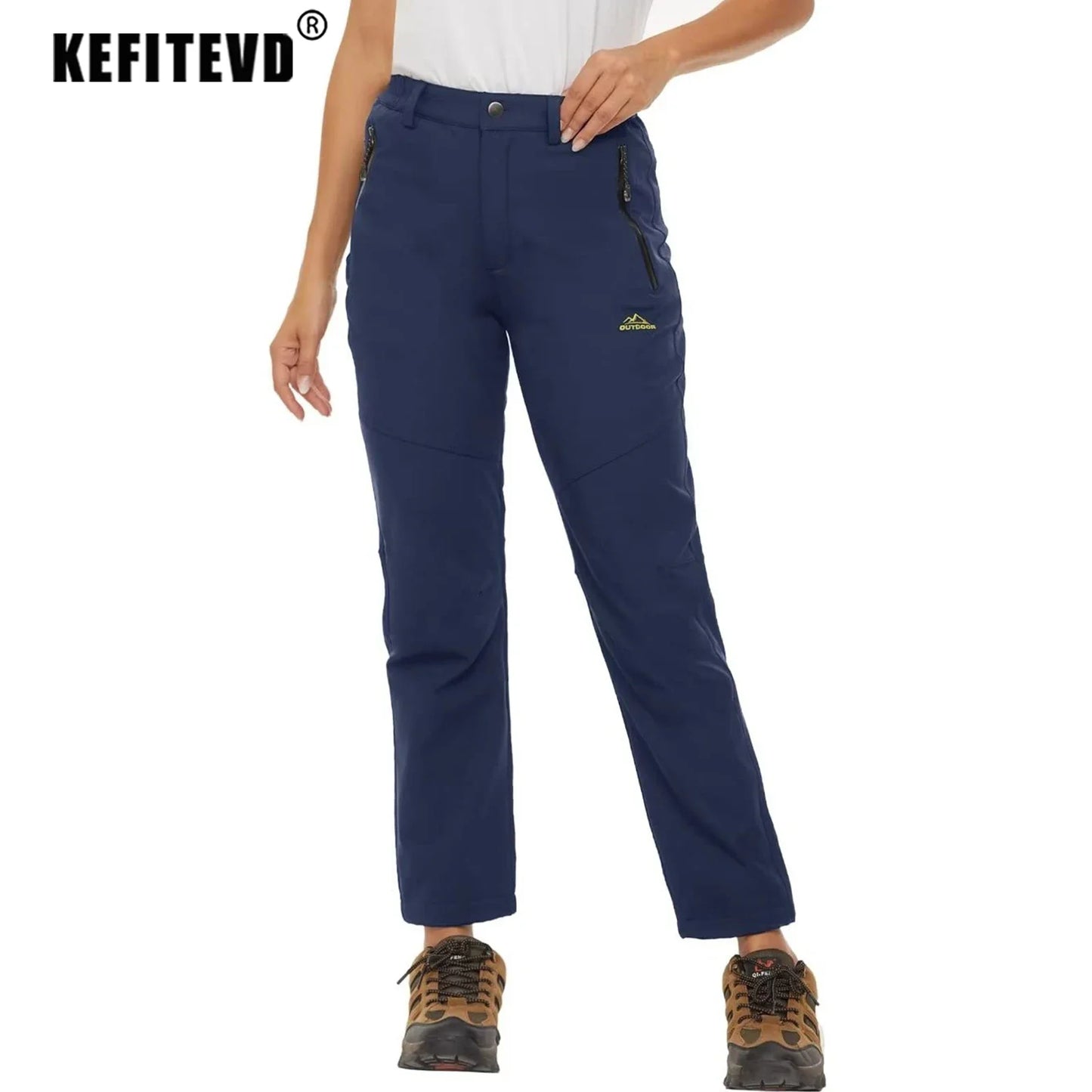 KEFITEVD Women's Winter Fleece Soft Shell Hiking Pants Warm Thermal Waterproof Windproof Trousers Outdoor Ski Camping Fishing