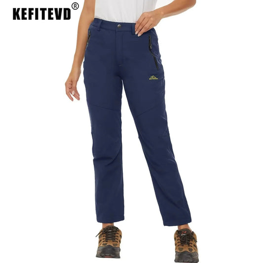 KEFITEVD Women's Winter Fleece Soft Shell Hiking Pants Warm Thermal Waterproof Windproof Trousers Outdoor Ski Camping Fishing