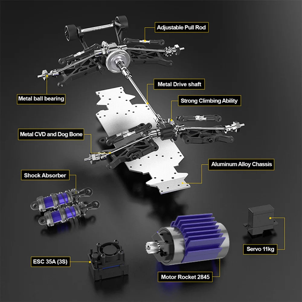 JIUSI MT14R 1/14 RC Racing Car 3S 35C 2200mAh 80km/h Brushless Motor 2.4G Remote Control 4WD   Off-road RC Trucks Toys