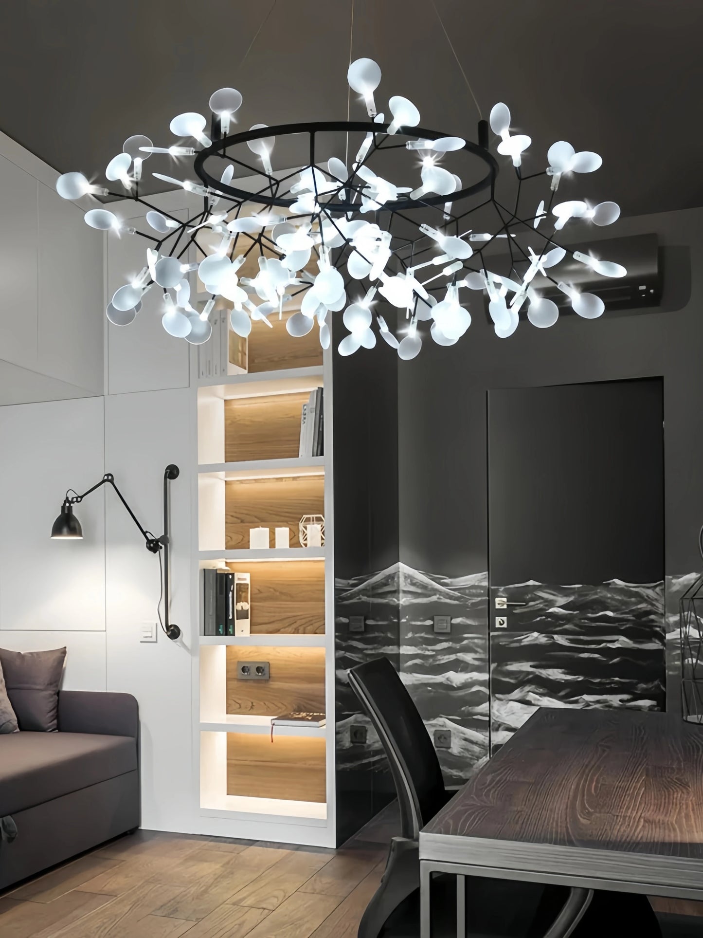 Nordic Rose Gold Black Branch Firefly Indoor Chandelier,Hanging Living Dining Room Restaurant Kitchen Pendant Lamp Home Decor