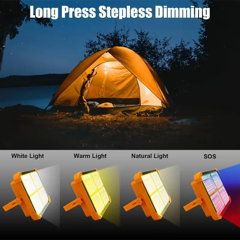 Solar Portable Camping Light with Stand Battery Rechargeable Lamp LED Cordless Flood Lights for Work Emergency Power Failure