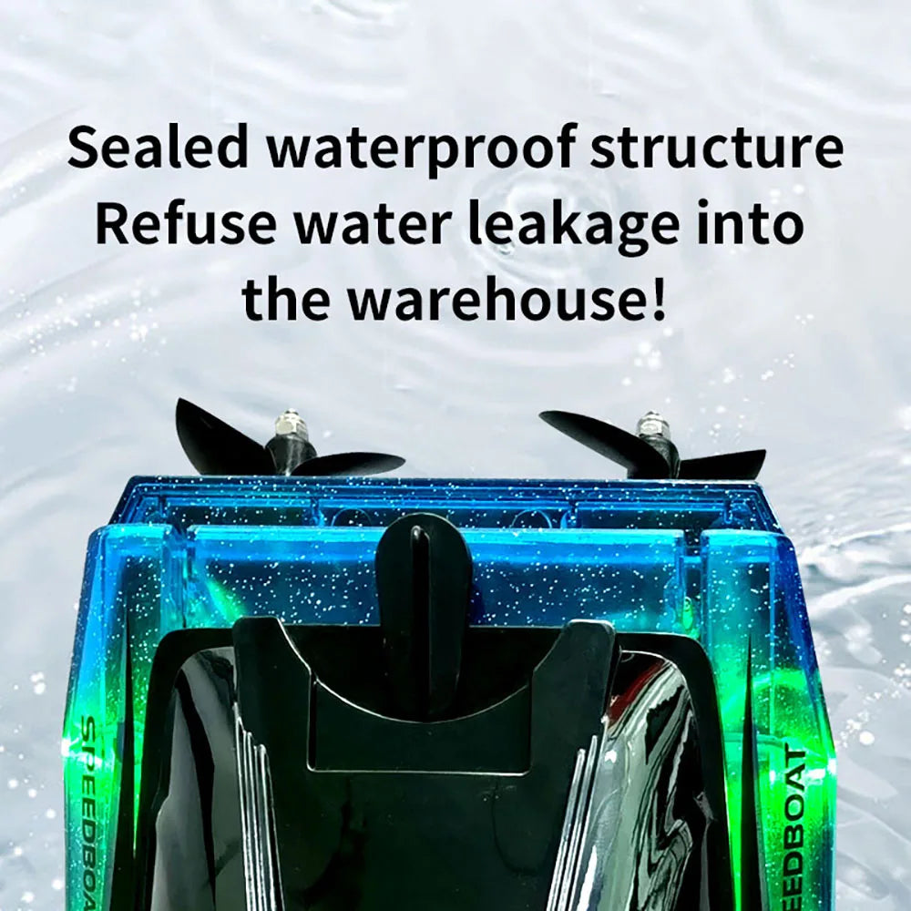 2.4G High-Speed Remote Control Boat Waterproof Colorful Lights 30Km/h Large Speedboat Outdoor Water Game Children Boat Toys Gift