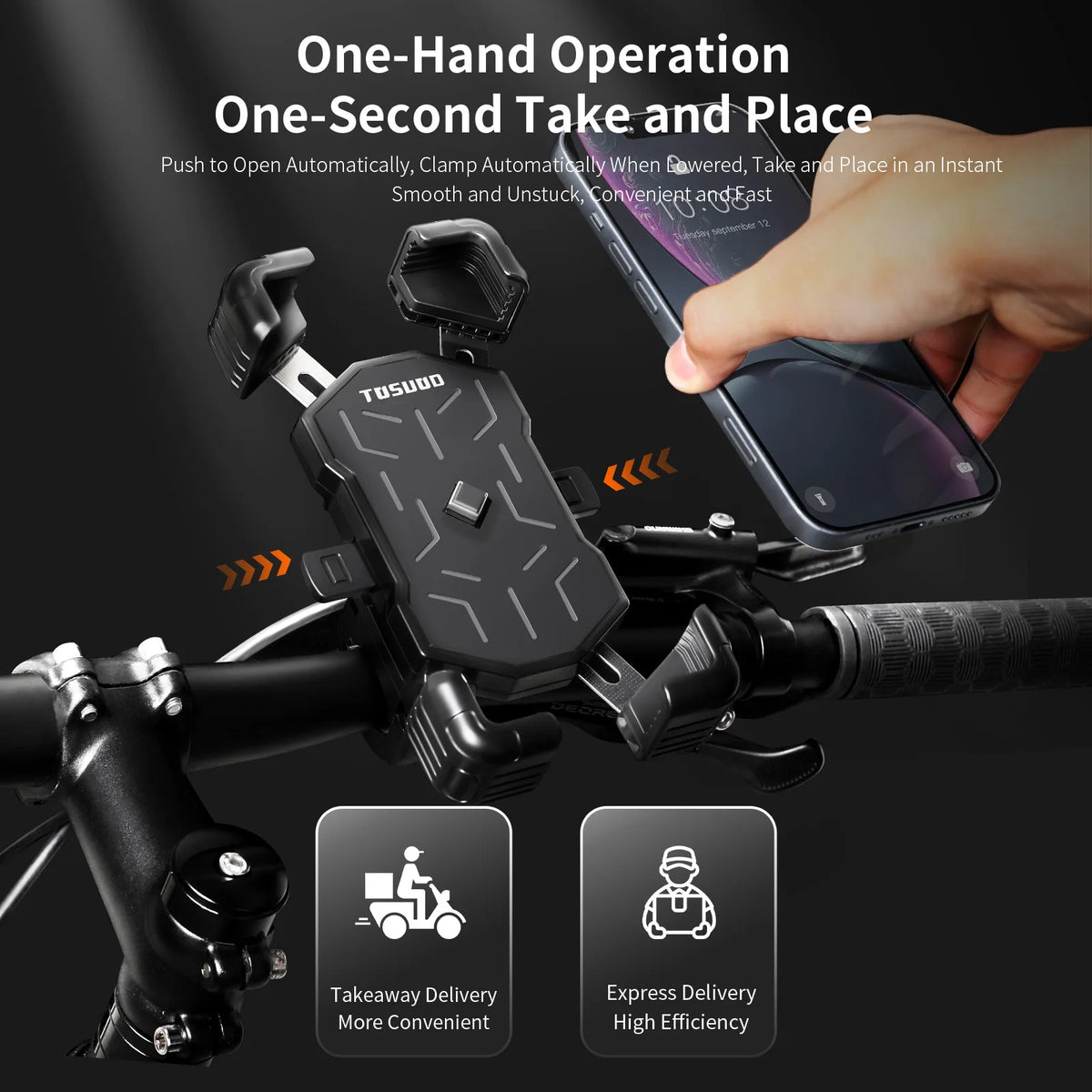 TOSUOD Bike Handlebar Phone Holder Automatic Locking One-Button Opening And Closing Bicycle Mobile Phone Stand