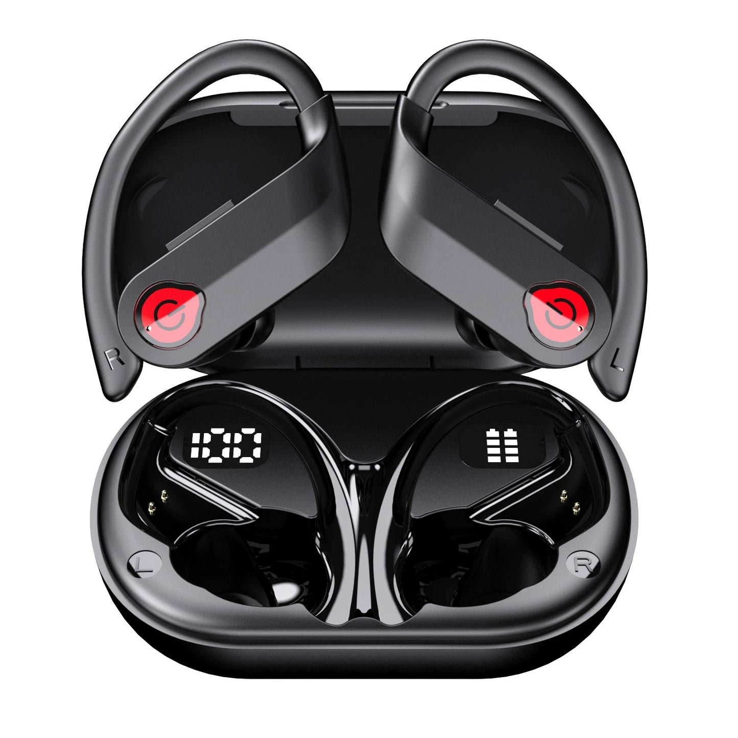 YYK Q63 Bluetooth 5.3 Wireless Earbuds with Mic IPX7 Waterproof 200H Earphones with Hooks for Sports Running Workout Gym