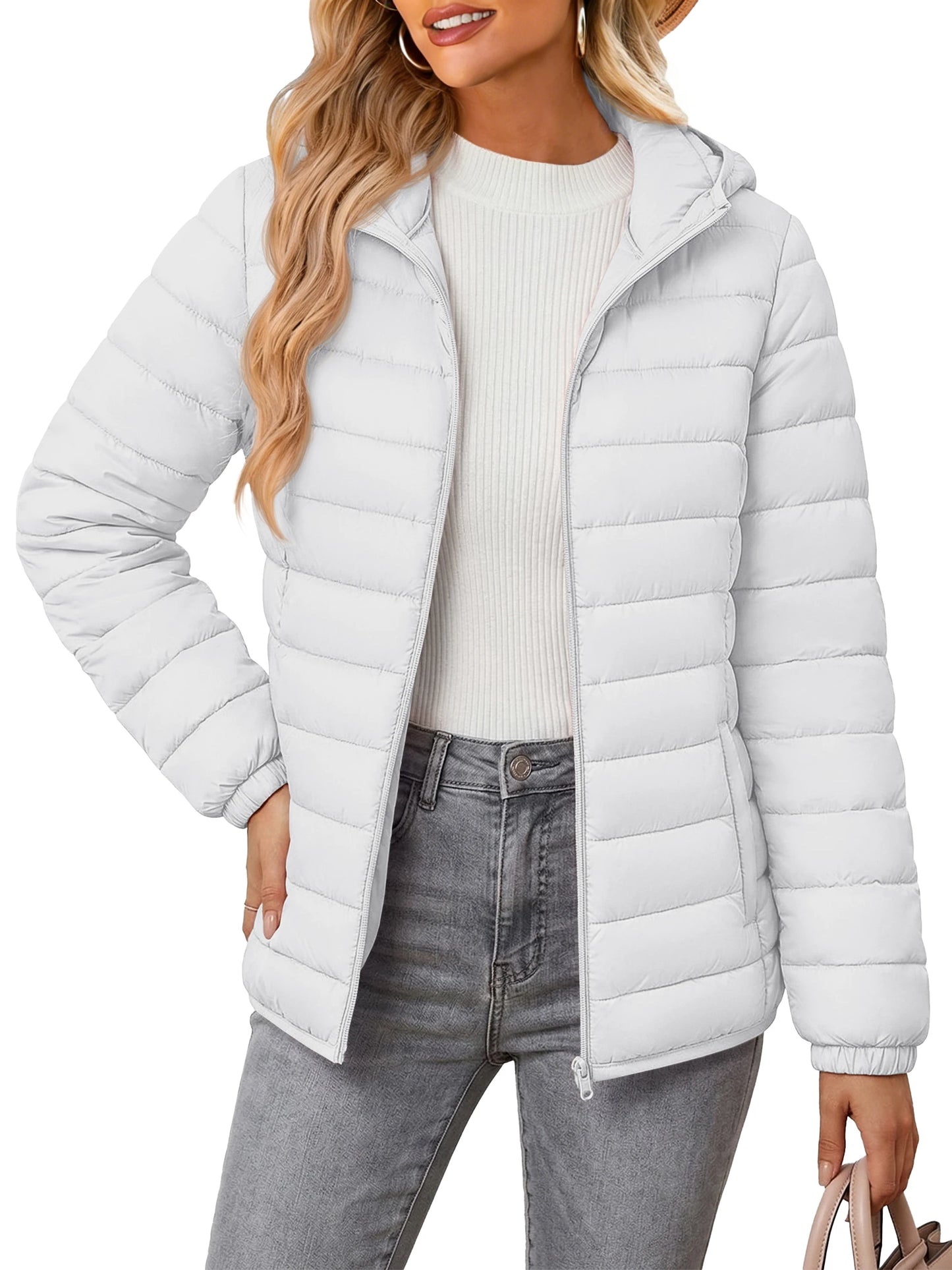 TACVASEN Warm Puffer Jackets Hooded Womens Full Zip Multi-pockets Quilted Jacket Winter Waterproof Camping Down Coat Lightweight