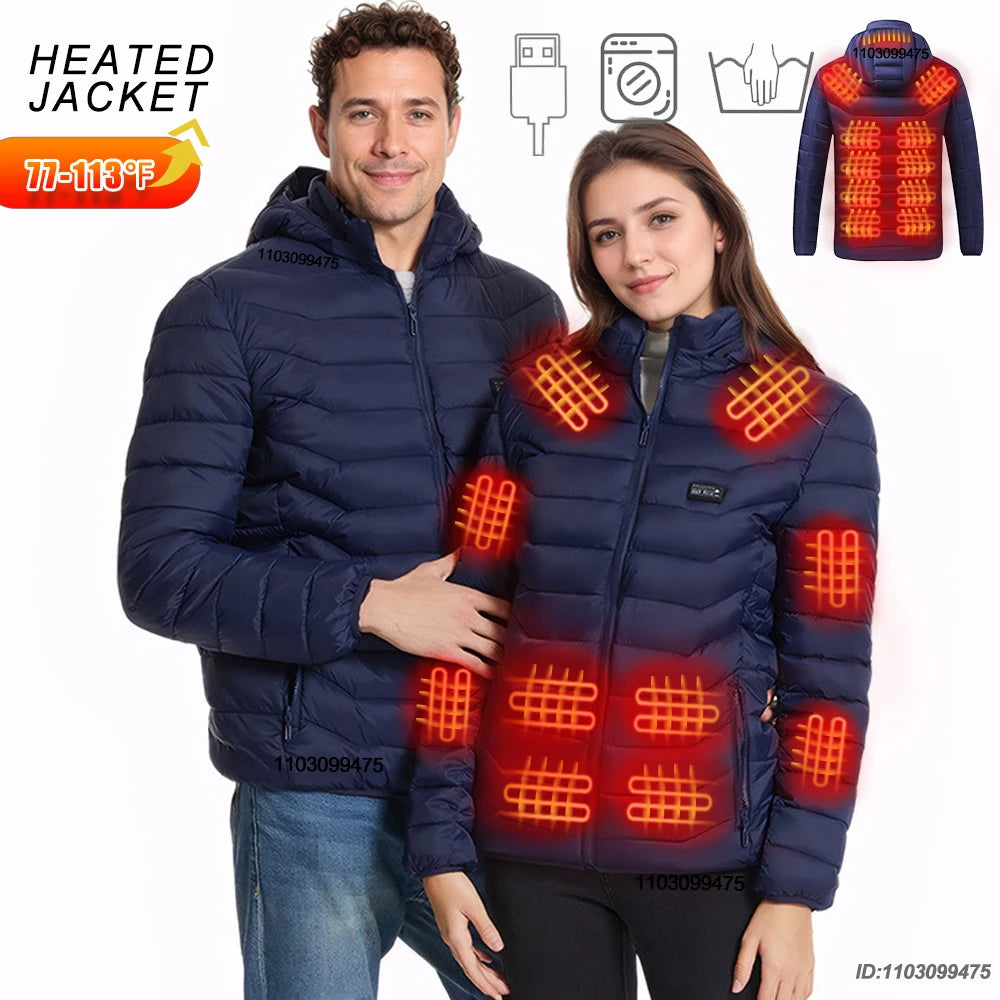 New Winter Heated Jackets Men Women Camping Ski Thermal Clothing Self Heating Vest Coat Heated Hunting Jackets 2/9/21/25 Zones