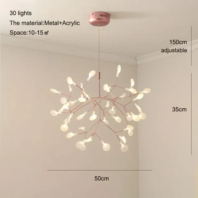 Nordic Rose Gold Black Branch Firefly Indoor Chandelier,Hanging Living Dining Room Restaurant Kitchen Pendant Lamp Home Decor