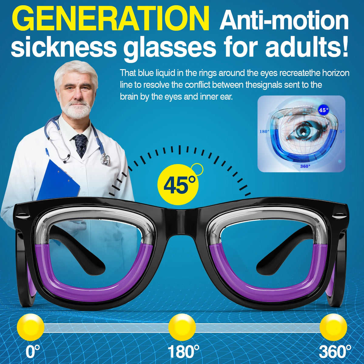 Anti-Motion Sickness Glasses | Ultra-Light Ergonomic Design for Cars/Travel/Cruises | Portable Nausea Relief