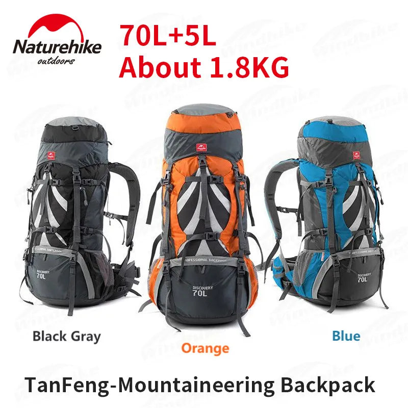 Naturehike Backpack Professional Outdoor Hiking Travel Bag Big Capacity 70L Mountaineering Camping Support System Bag Waterproof