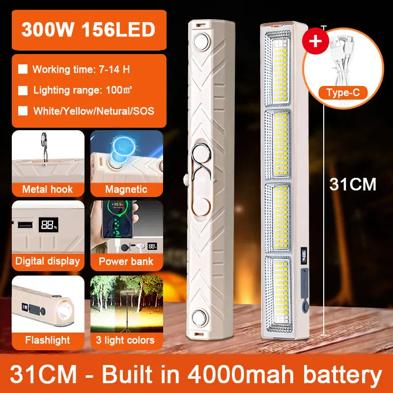 108/156/210 LED Magnetic Work Light with Hook USB Rechargeable Portable Underhood Work Lamp Bar For Car Repair Outdoor Lighting