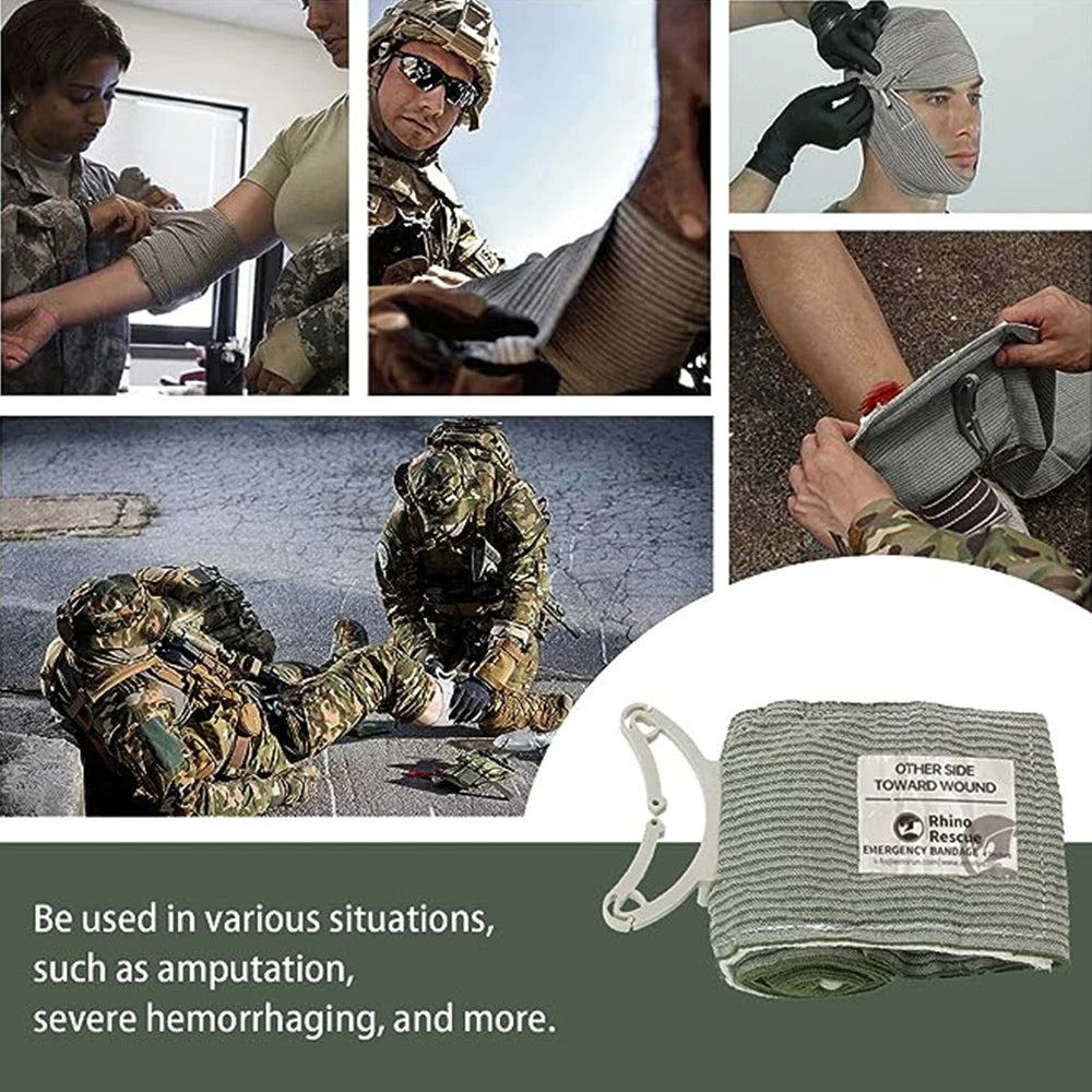 RHINO RESCUE 4" 6" Emergency Pressure Bandage Wound Dressing IFAK Kit High Elasticity Vacuum Packed Outdoor Hiking Essentials