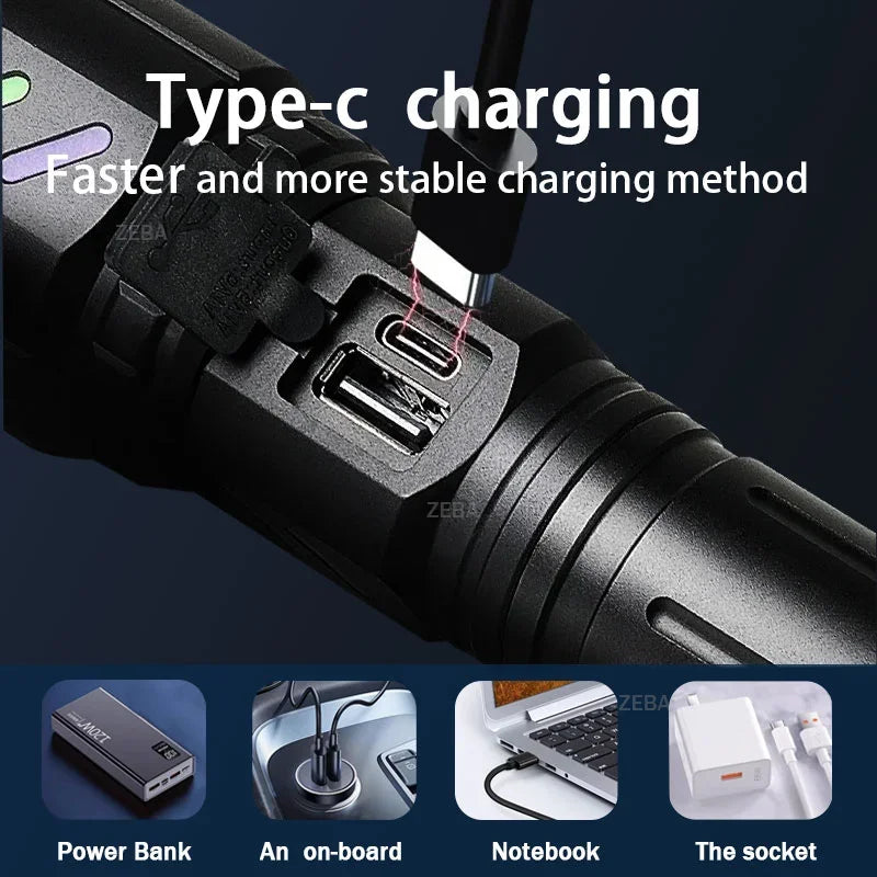 Newest 100000LM High Power LED Flashlight USB Rechargeable Flashlight Powerful Long Range 3500M Torch Light Camping Fishing Lamp