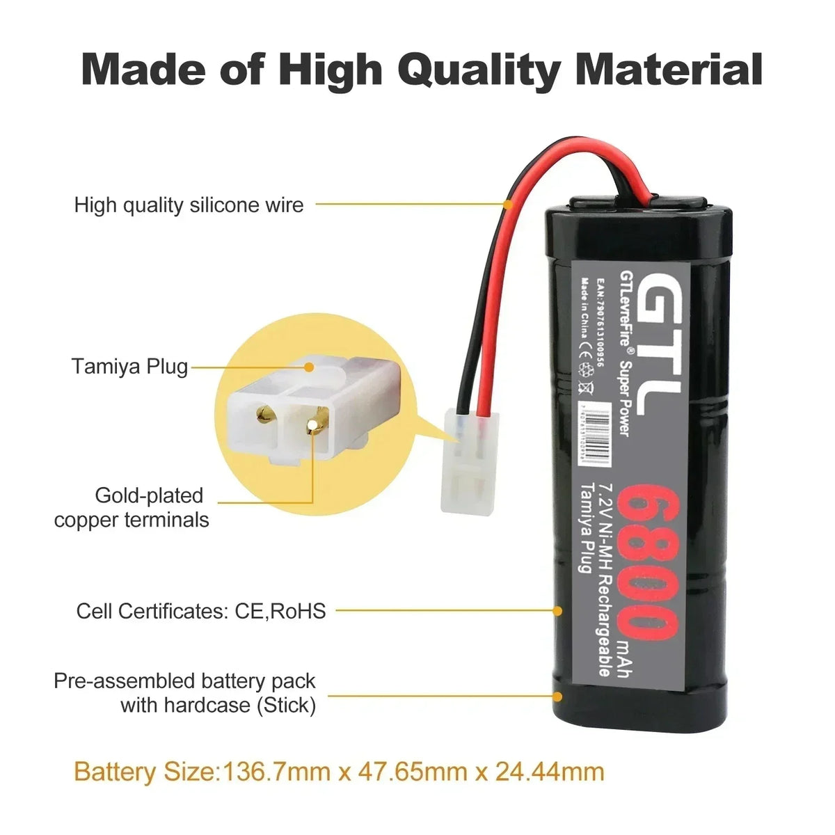 7.2VBattery 6800mah NiMH Replacement RC Battery for RC Toys Racing Cars Boat Aircraft 7.2v Ni-Mh Baterias with Tamiya Connector