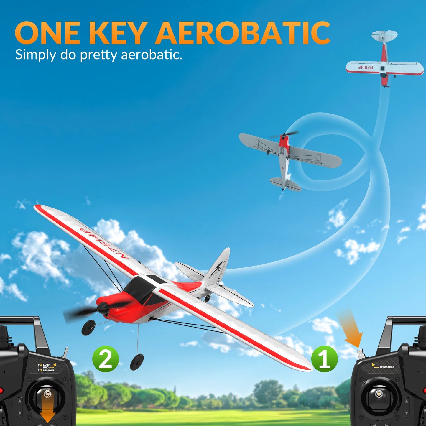 VOLANTEXRC RC plane Sport Cub 500 2.4Ghz 4CH 500mm Wingspan With Xpilot Stabilization System One Key Aerobatic 761-4 RTF