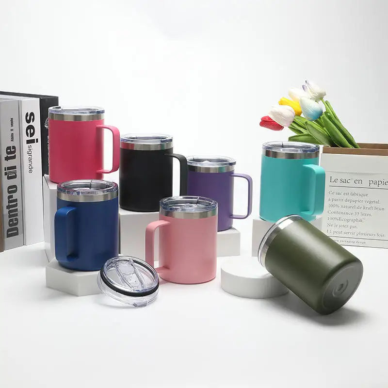 12oz Stainless Steel Mug with Handle Insulated Coffee Cup Insulated Tumbler Sliding Lid Gift for Camping, Office, Home, School