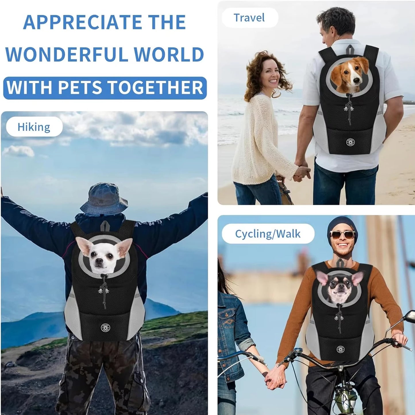 Dog Carrier Backpack Hands-Free Pet Shoulder Bag for Bike Riding Outdoor Hiking Secure Comfortable Travel Camping Bag