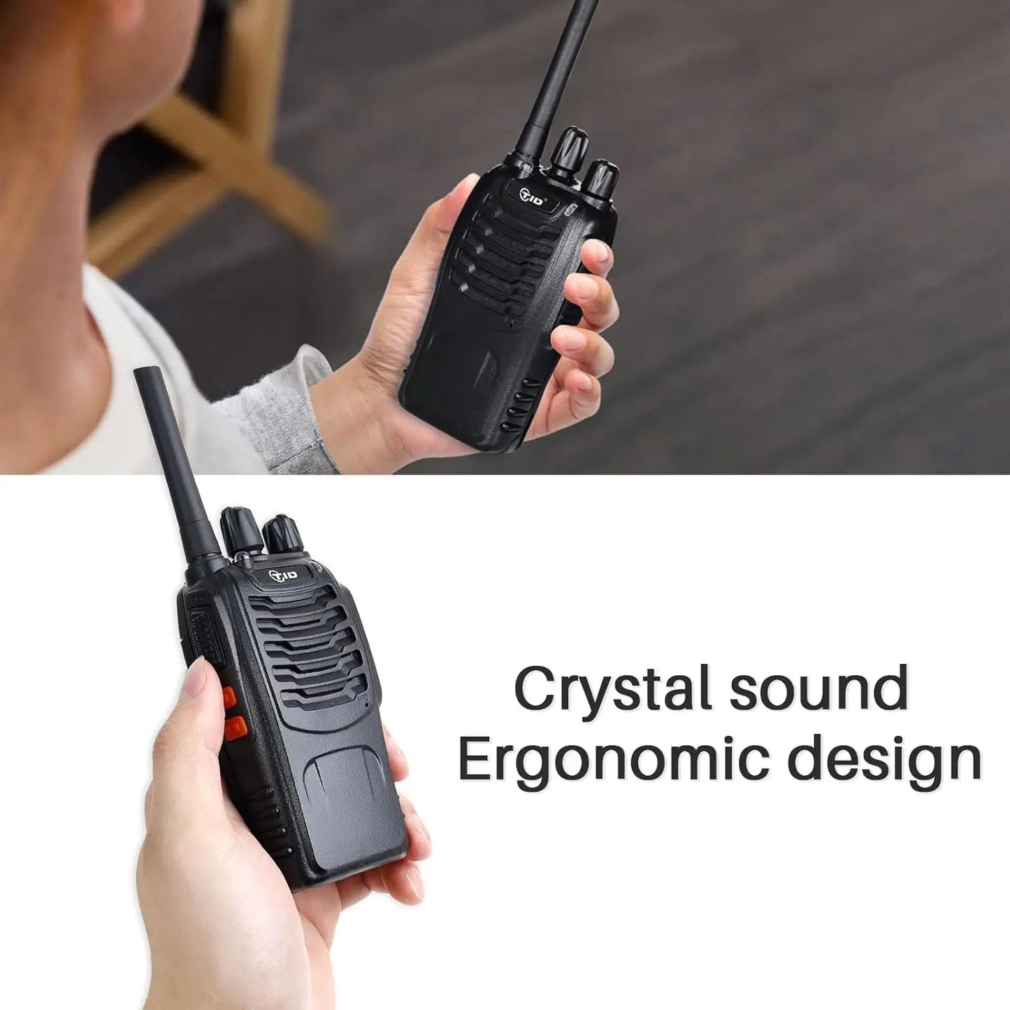 Long Range Rechargeable Walkie Talkies for Adults, 16CH VOX Flashlight Two Way Radios with Earpiece, 10 Pack Black