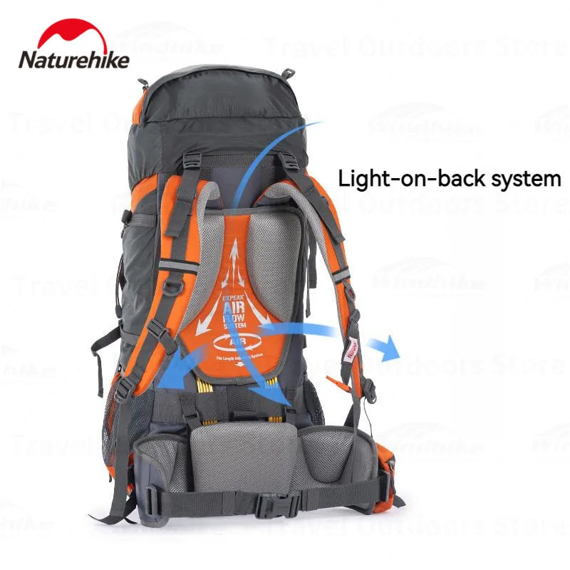 Naturehike Backpack Professional Outdoor Hiking Travel Bag Big Capacity 70L Mountaineering Camping Support System Bag Waterproof