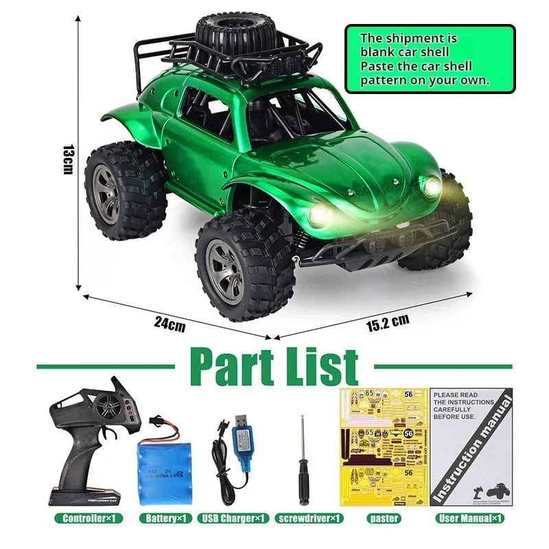 1:18 Beetle RC Drift Car, 2.4G Remote Control Car Toy, High-Speed Off-Road RC Cars, Fine Sticker, Cool Lights, Kids Toys, Holida