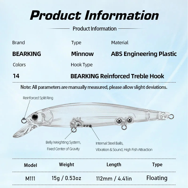 BEARKING best price 3pcs/set 11cm 15g dive 1.5m fishing gear shone lures minnow crank fixed weight wobbler bait isca artificial