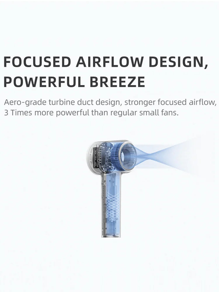 Kica JetFan mini Personal Handheld Fan 3000mAh, Metal Turbo Fan, Adjustable Speed, Outdoor/Travel/Camping, Up to 14H Work Time