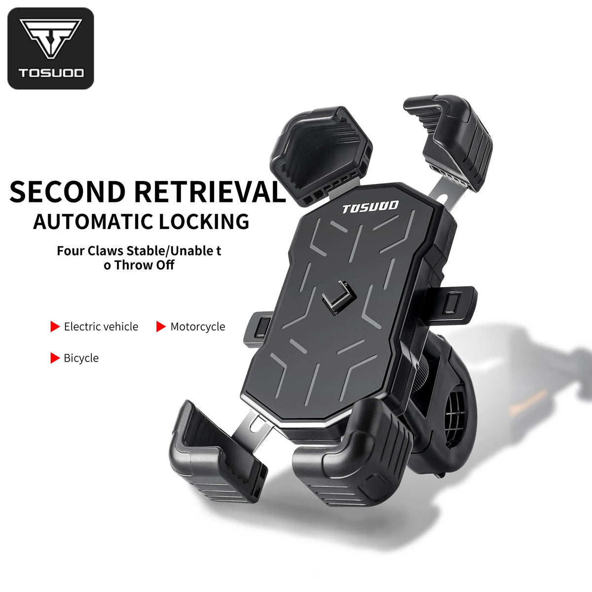 TOSUOD Bike Handlebar Phone Holder Automatic Locking One-Button Opening And Closing Bicycle Mobile Phone Stand