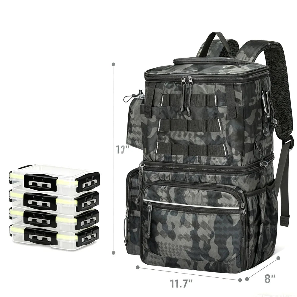 Fishing Backpack, Water Resistant Fishing Tackle Box Bag 4 Tackle Boxes,40/26L Tackle Bag Storage Fishing Gear and Equipme