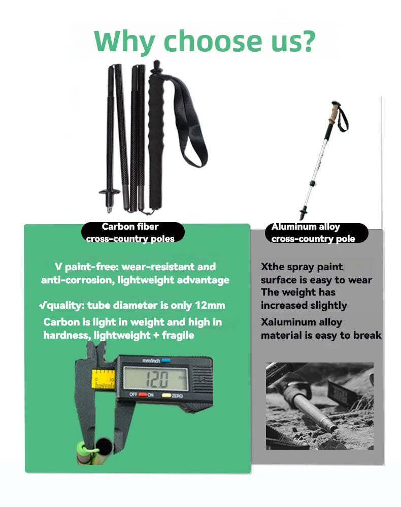 Trekking Poles Carbon Fiber Lightweight and Foldable Adultes Camping Supplies Walking Hiking Stick Climbing Sticks Telescopic