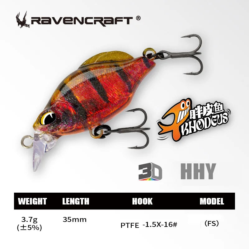 Ravencraft P-Rhodeus Swing & Sinking MINNOW 35mm 3.7g Freshwater PTFE Hook 1pc/pack Advanced Stream Fishing Gear