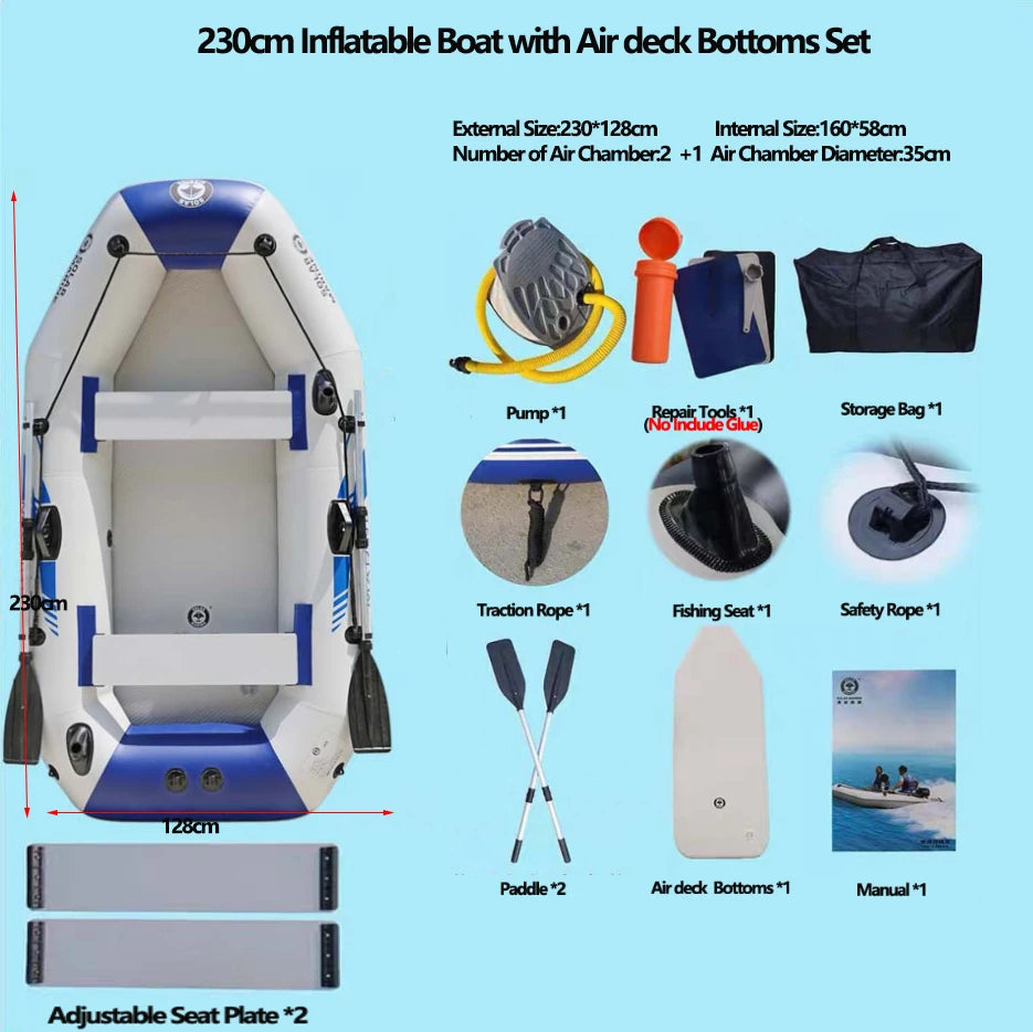 PVC Inflatable Boat 3 Layer Inflatable Fishing Boats Laminated Wear-Resistant Kayak Boats for 2-6 Person Kayak Rowing Canoe
