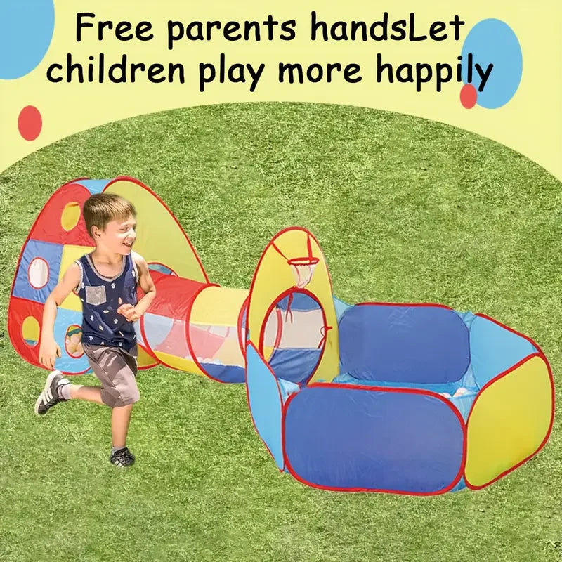 A Tent Playhouse Suitable For Indoor And Outdoor Use, Complete With A Tunnel, Ball Pool, And Fence, Featuring Large Capacity.Sui