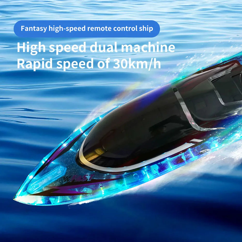 2.4G High-Speed Remote Control Boat Waterproof Colorful Lights 30Km/h Large Speedboat Outdoor Water Game Children Boat Toys Gift