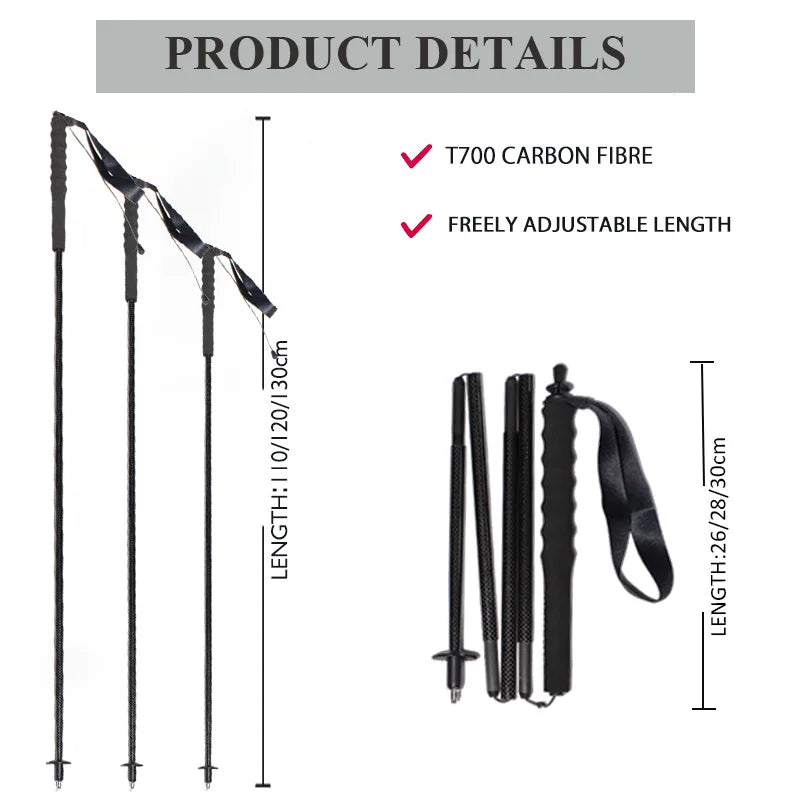 Trekking Poles Carbon Fiber Lightweight and Foldable Adultes Camping Supplies Walking Hiking Stick Climbing Sticks Telescopic