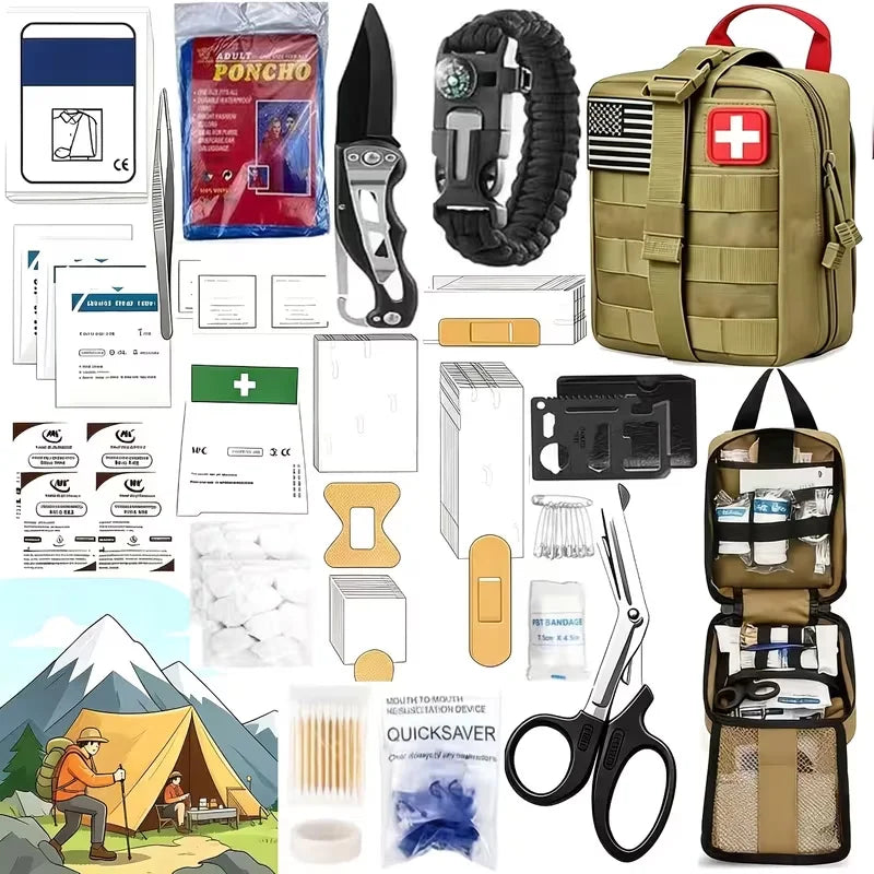 169-Piece Survival Kit with Fire Starter Ideal Companion for Camping Hiking Outdoor Exploration Earthquakes Hunting And First Aid Unisex Gift