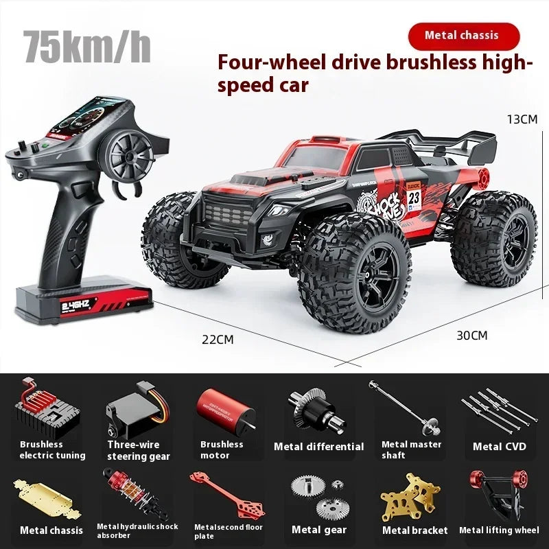 Hot 75km/h High-speed 4WD Rc Truck,1:16 Brushless Off-road Rc Cars,Alloy Chassis Bigfoot Monster Truck,Toys for Boys,funny Gift