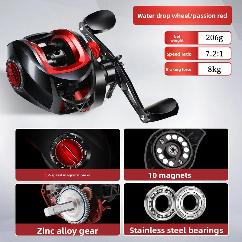 2026 Full Metal Double Brake Baitcasting Reel 12 Level Dual Adjust For Trout Pike Sea Bass Snapper Micro Cast Raft Fishing Wheel