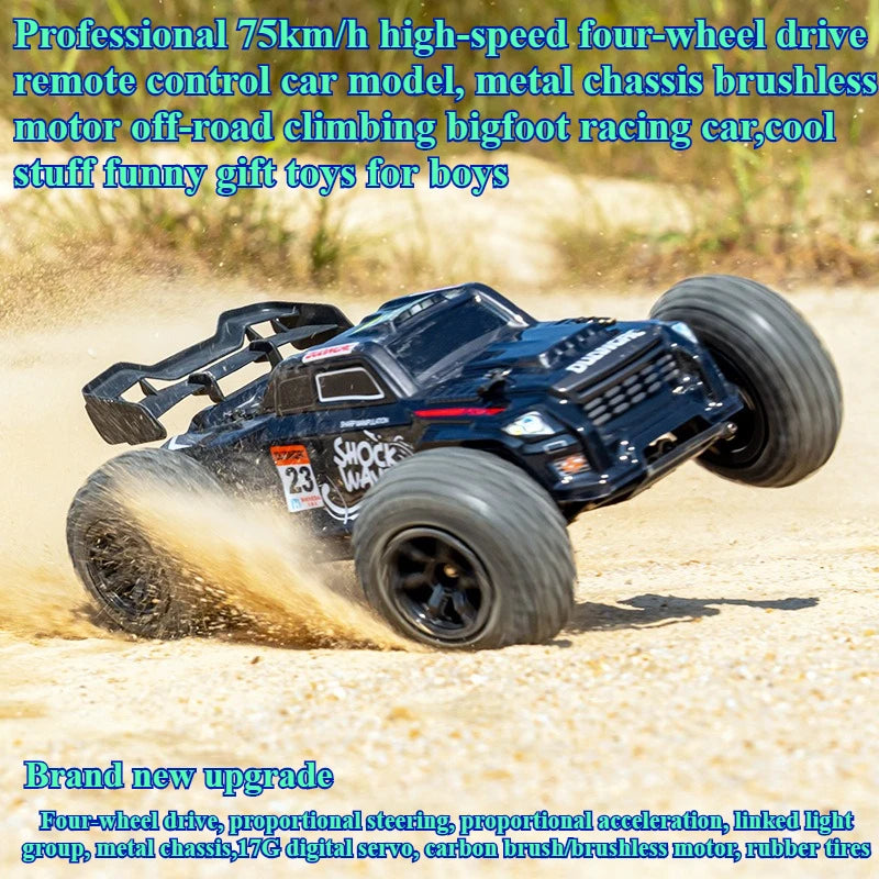 Hot 75km/h High-speed 4WD Rc Truck,1:16 Brushless Off-road Rc Cars,Alloy Chassis Bigfoot Monster Truck,Toys for Boys,funny Gift