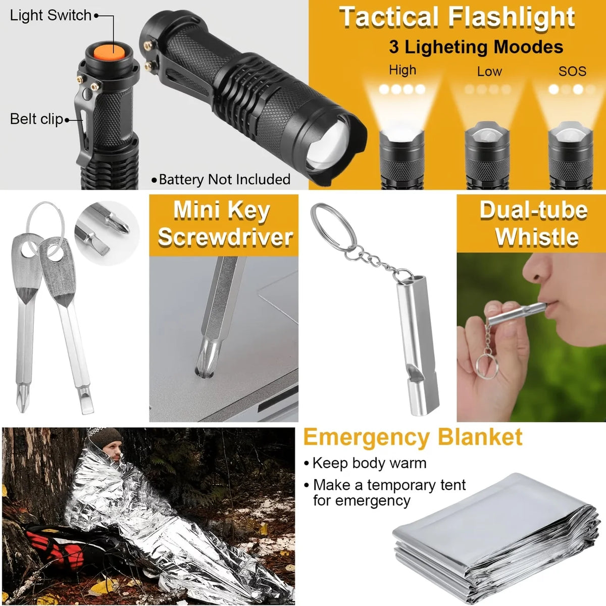169-Piece Survival Kit with Fire Starter Ideal Companion for Camping Hiking Outdoor Exploration Earthquakes Hunting And First Aid Unisex Gift