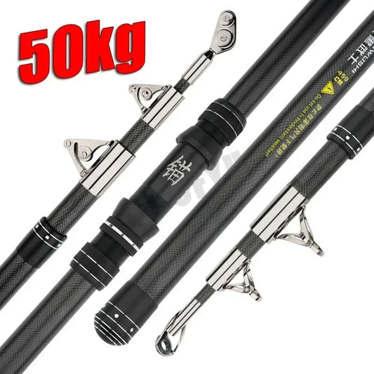2.1-4.5M Carbon Fishing Rod 50kg above Superhard Long Distance Throwing shot Rod Telescopic Sea Boat High Quality Fishing Gear