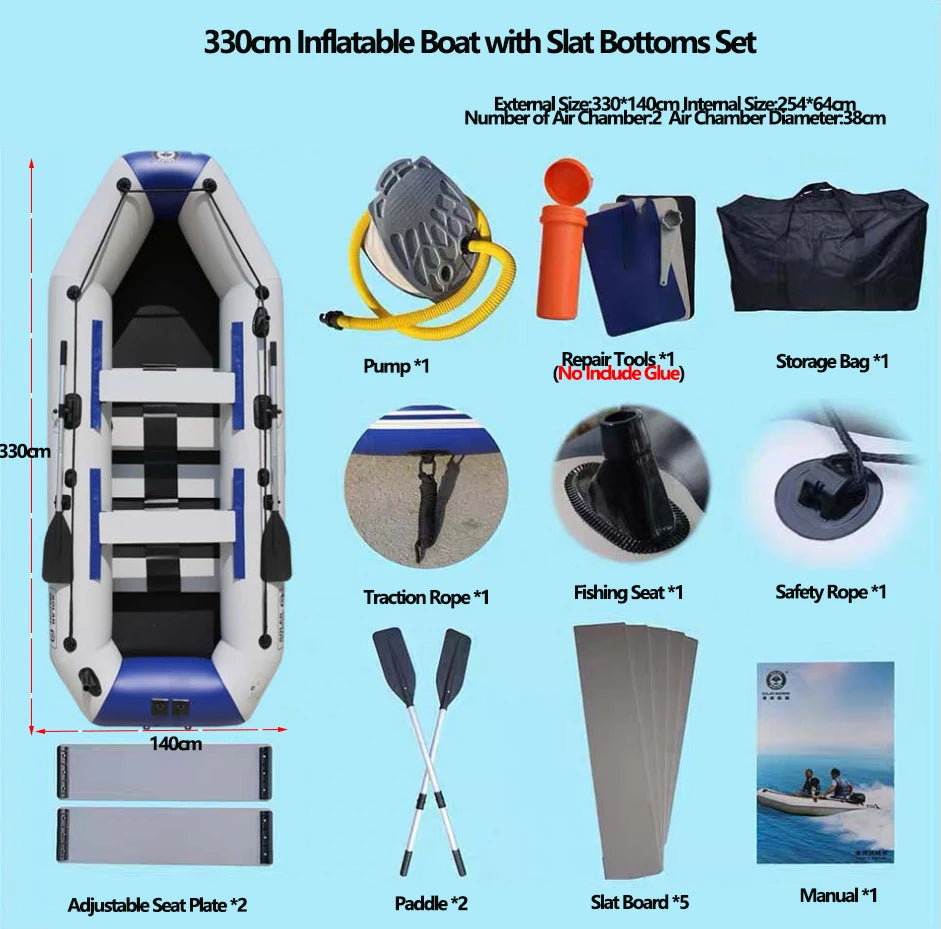 PVC Inflatable Boat 3 Layer Inflatable Fishing Boats Laminated Wear-Resistant Kayak Boats for 2-6 Person Kayak Rowing Canoe