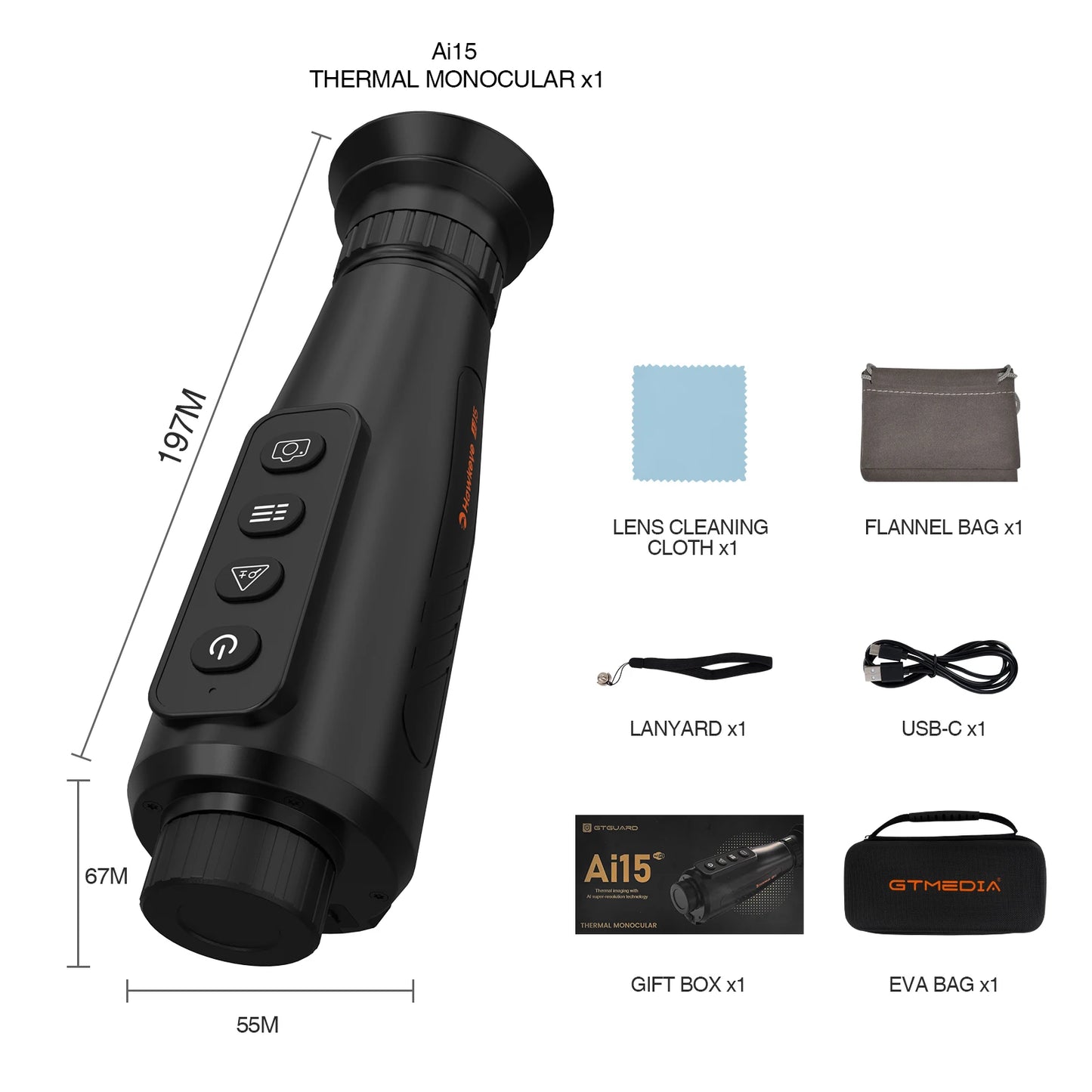 GTGUARD Ai15 Thermal Imaging Night Vision Monoculars AI Super-resolution 384*288 for Camping Hunting Firefighting Surveillance